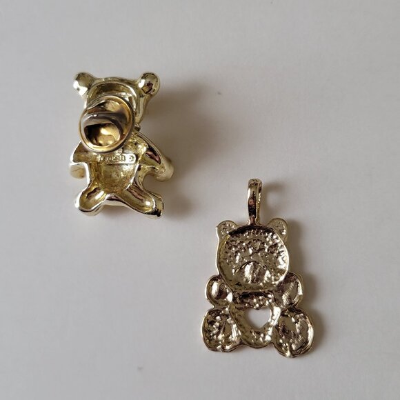 Vintage Set of 2 Bears One Brooch One Pendant Charm Gold Tone 1 1/2 Inch High - Picture 4 of 9
